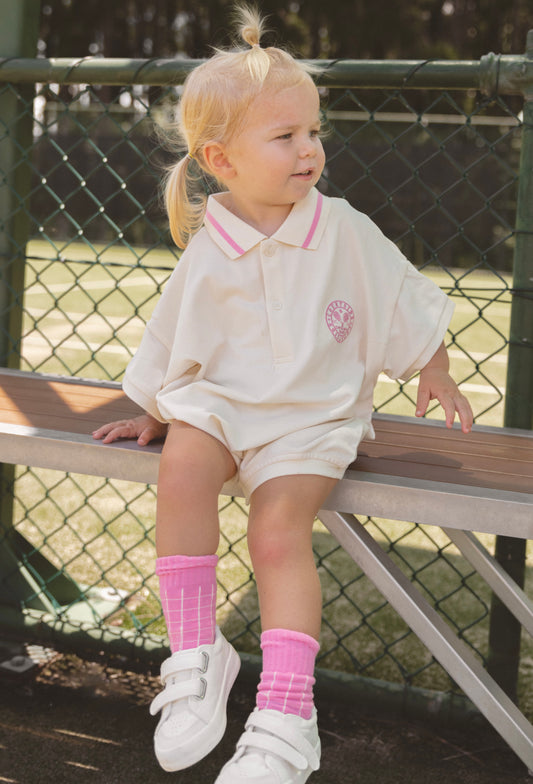 Polo shirt romper- pink